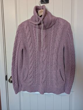 L.L. Bean Funnelneck Cable Knit Cotton Sweater Women’s Small Light Purple